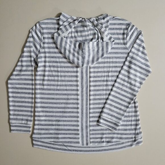 Market & Spruce Perine Pocket Gray Stripe Hooded Long Sleeve Pullover Top - Picture 15 of 15